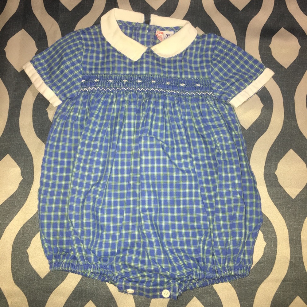 Orient Expressed Inc blue plaid romper size 12 Mth